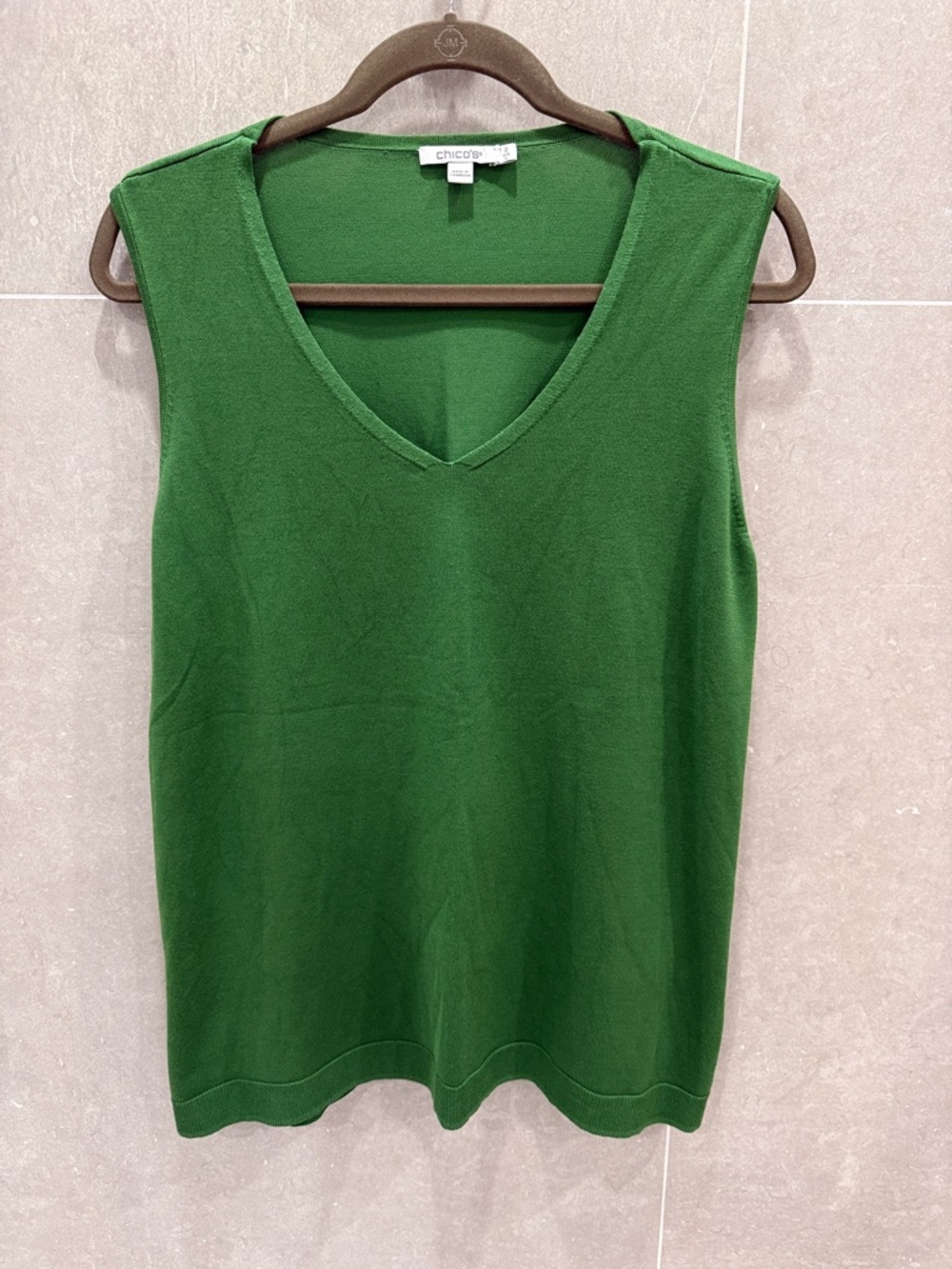 Chico's Emerald Green V-Neck Sleeveless Knit Tank